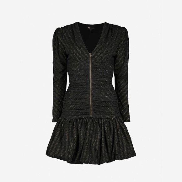 NWOT Maje black mesh metallic gold mini holiday dress, S - Picture 10 of 13
